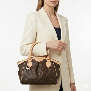 *Louis Vuitton Authentic Tivoli PM Brown Monogram Handbag Vachetta Trim